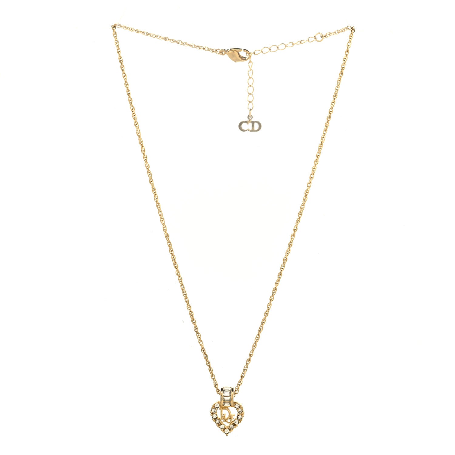 Christian Dior Crystal Heart Pendant Necklace Gold 3 of 5