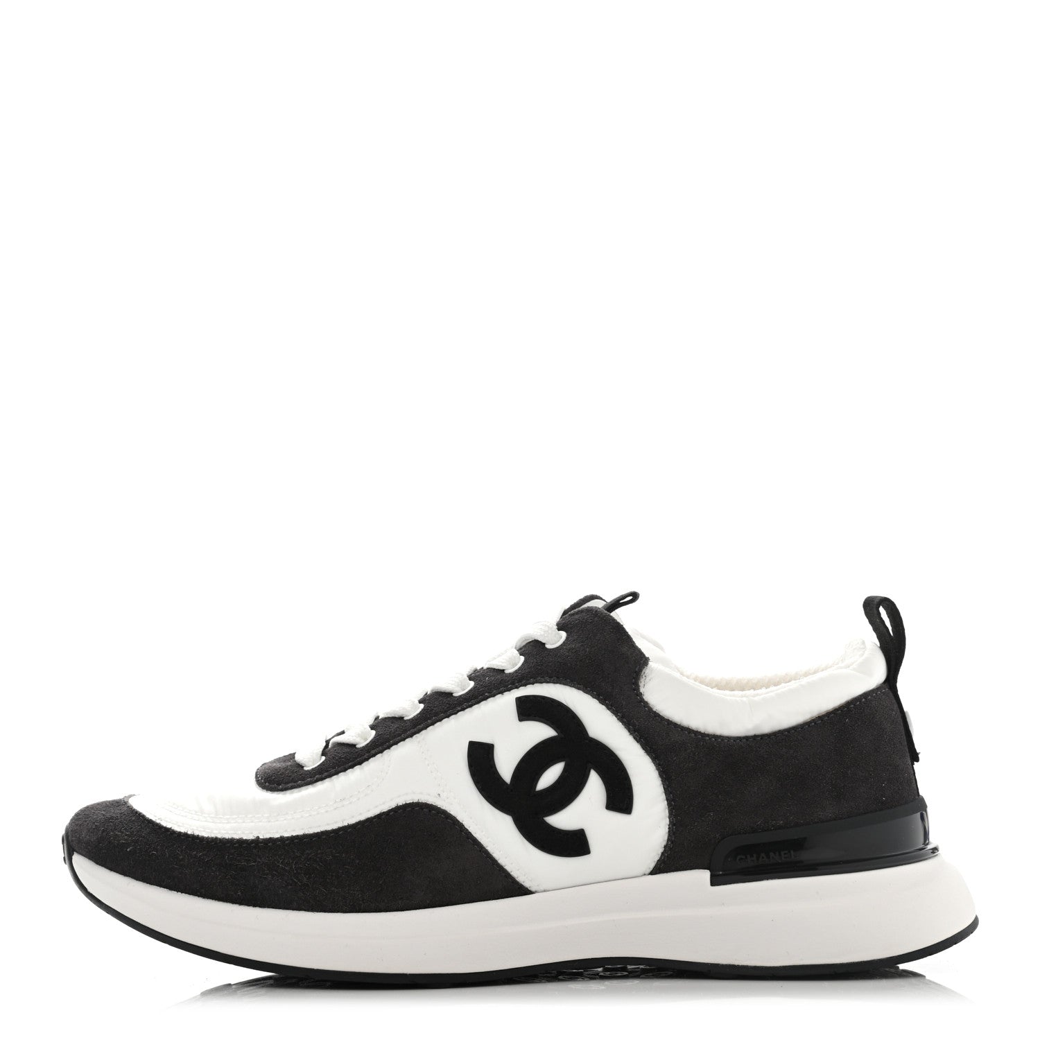 Chanel Nylon Suede Calfskin CC Sneakers 39 White Dark Grey 1 of 10