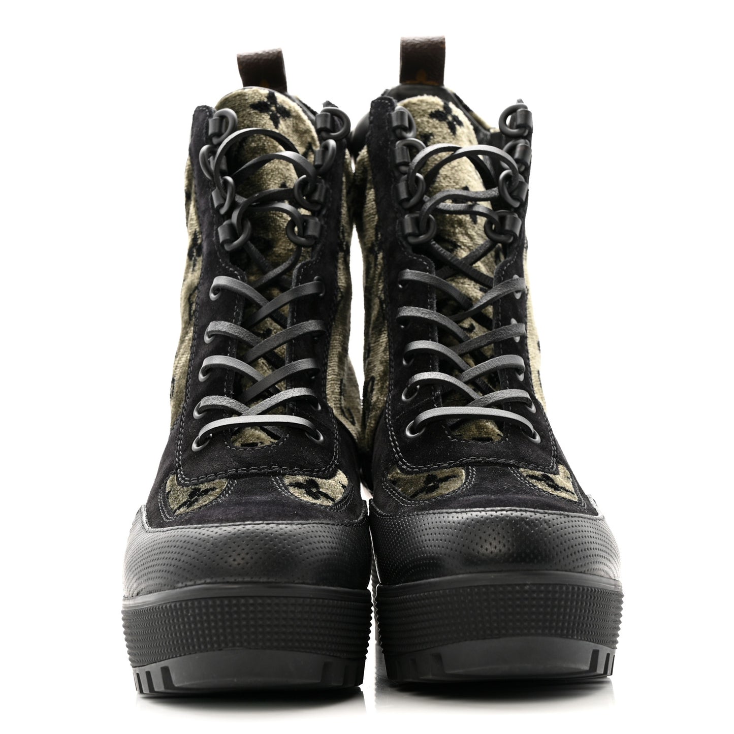 Velvet Calfskin Monogram Laureate Platform Desert Boots 40 Black Green