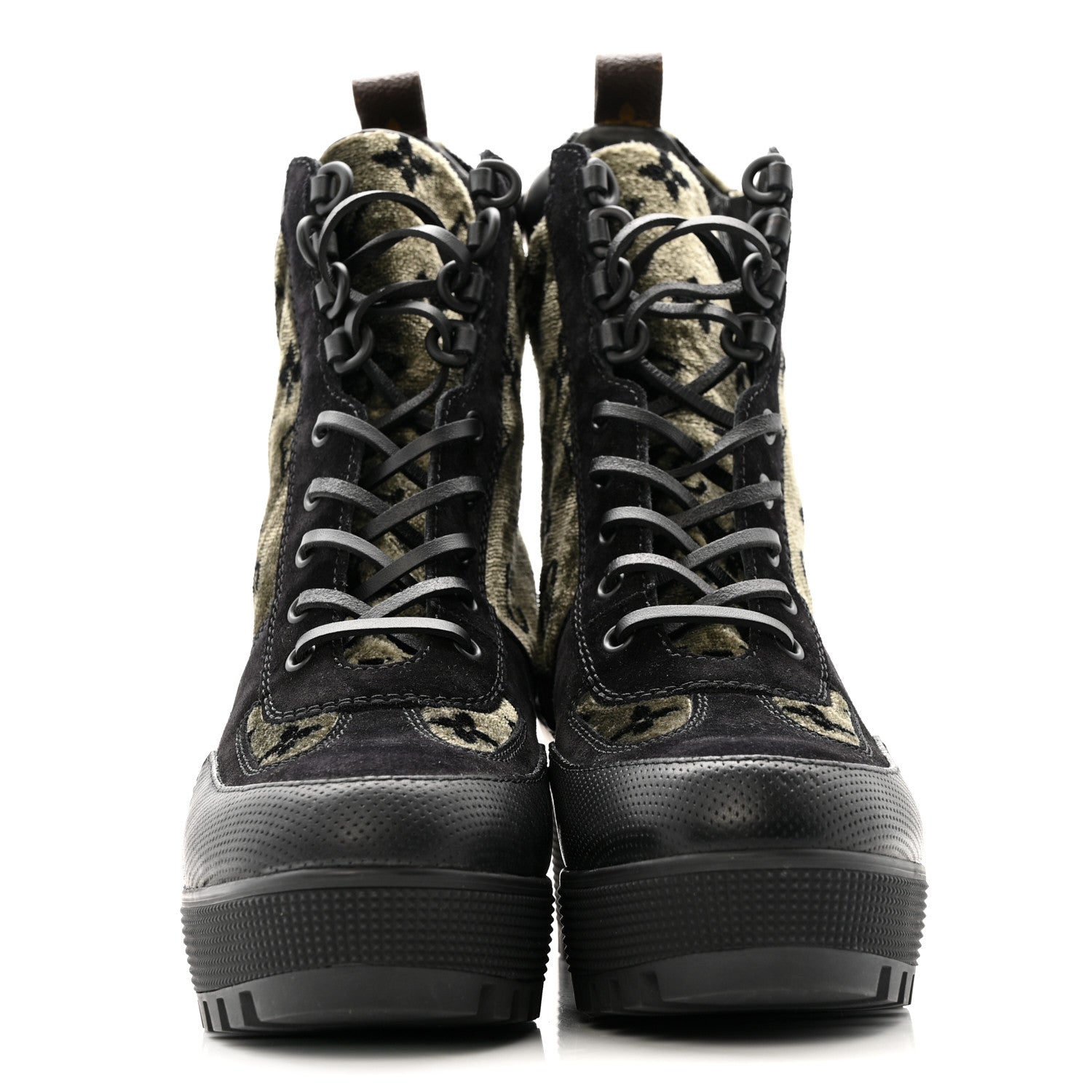Louis Vuitton Velvet Calfskin Monogram Laureate Platform Desert Boots 40 Black Green 3 of 12