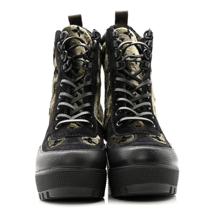 Louis Vuitton Velvet Calfskin Monogram Laureate Platform Desert Boots 40 Black Green 3 of 12