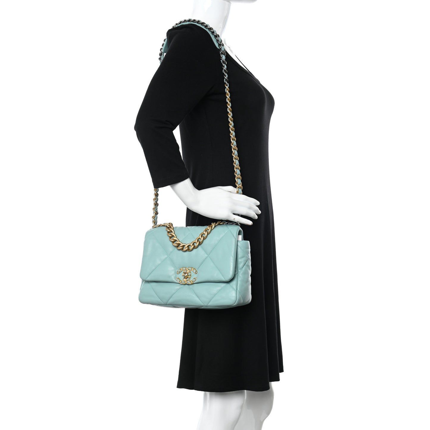 Lambskin Quilted Medium Chanel 19 Flap Light Green