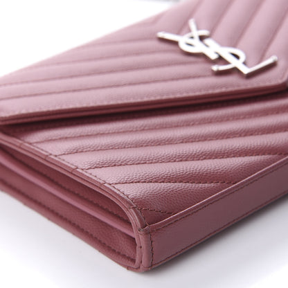 Saint Laurent Grain De Poudre Matelasse Chevron Monogram Chain Wallet Blush Fonce 6 of 10