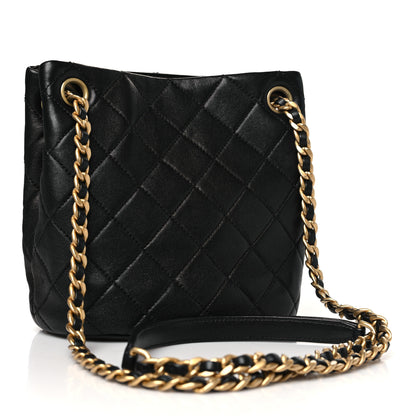 Chanel Lambskin Quilted Chaine Lettre Small Bucket Bag Black 3 of 10