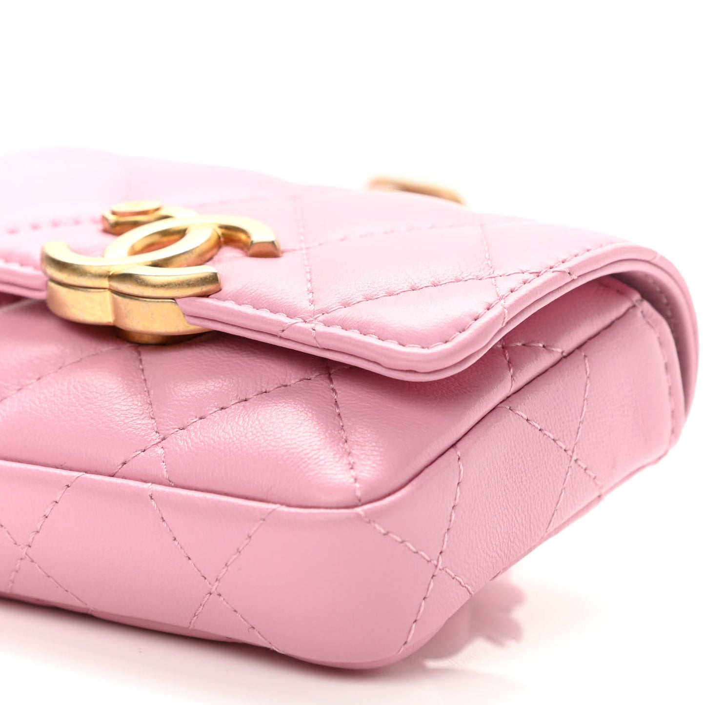 Lambskin Lacquered Metal Quilted Flap Chain Belt Bag Pink