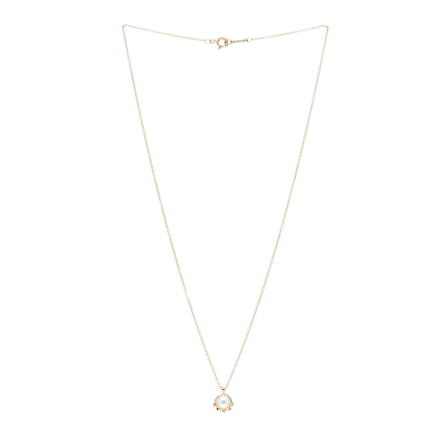18K Yellow Gold Pearl Paloma Picasso Olive Leaf Pendant Necklace