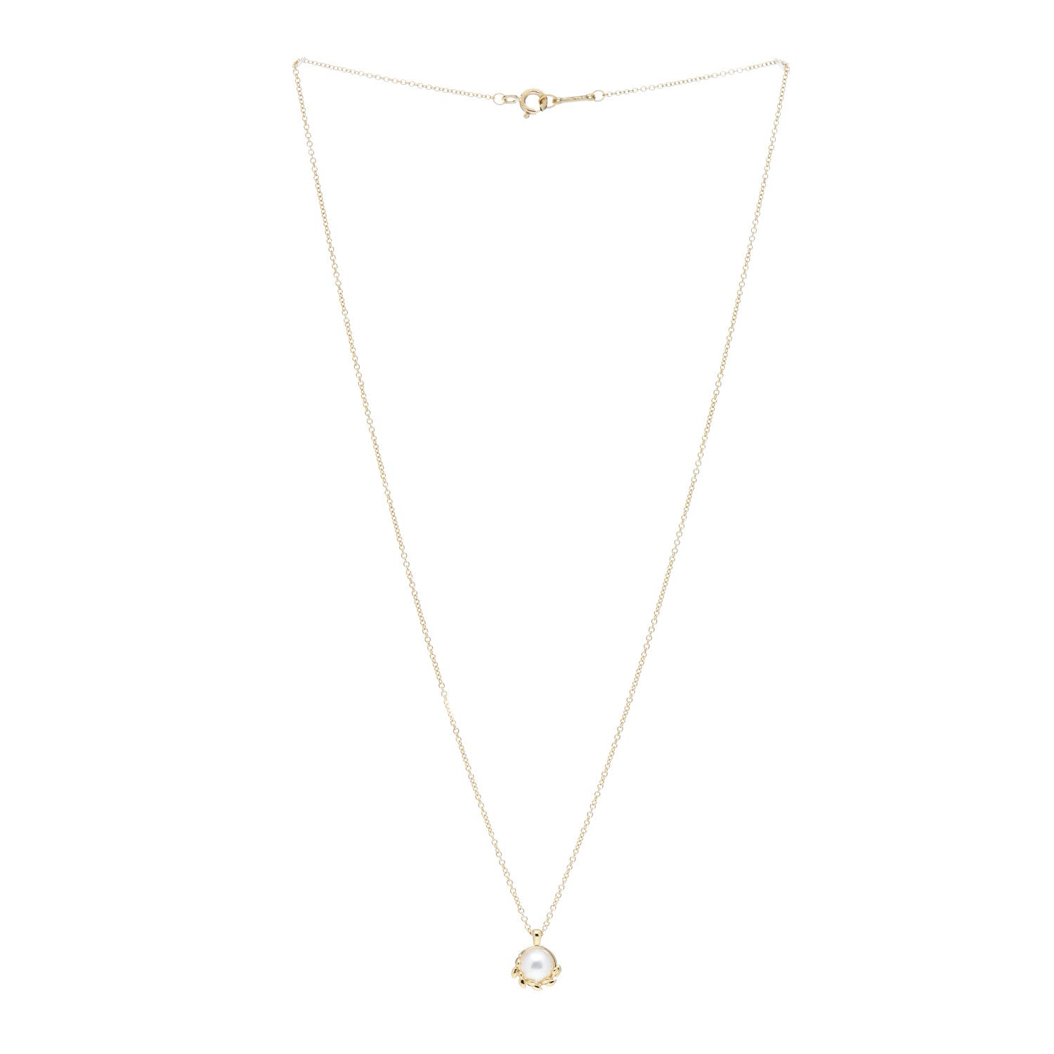 Tiffany 18K Yellow Gold Pearl Paloma Picasso Olive Leaf Pendant Necklace 3 of 4