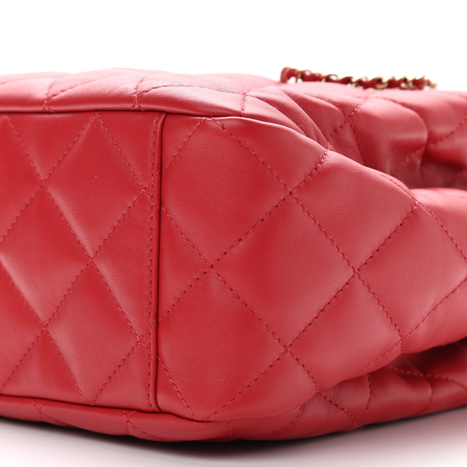Chanel Lambskin Quilted Chain Drawstring Bag Red 9 of 9