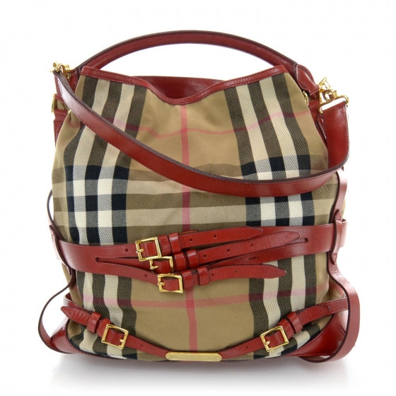 Burberry House Check Bridle Calfskin Medium Gosford Hobo Red 1 of 8