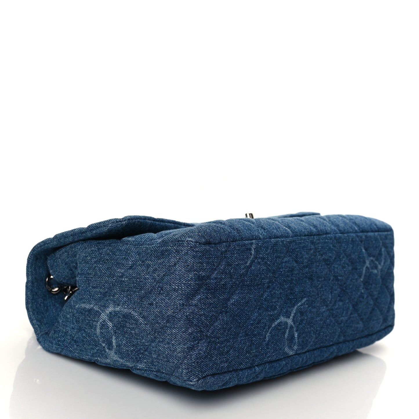 Denim Quilted CC Print Jumbo Single Flap Blue