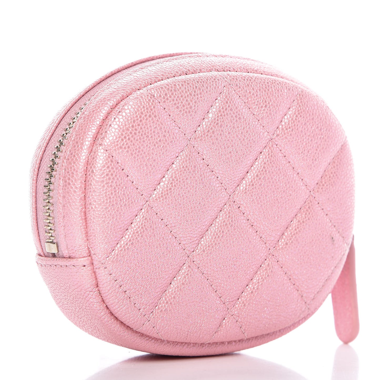 Iridescent Caviar Quilted Zip Around Classic Coin Purse Rose Pink