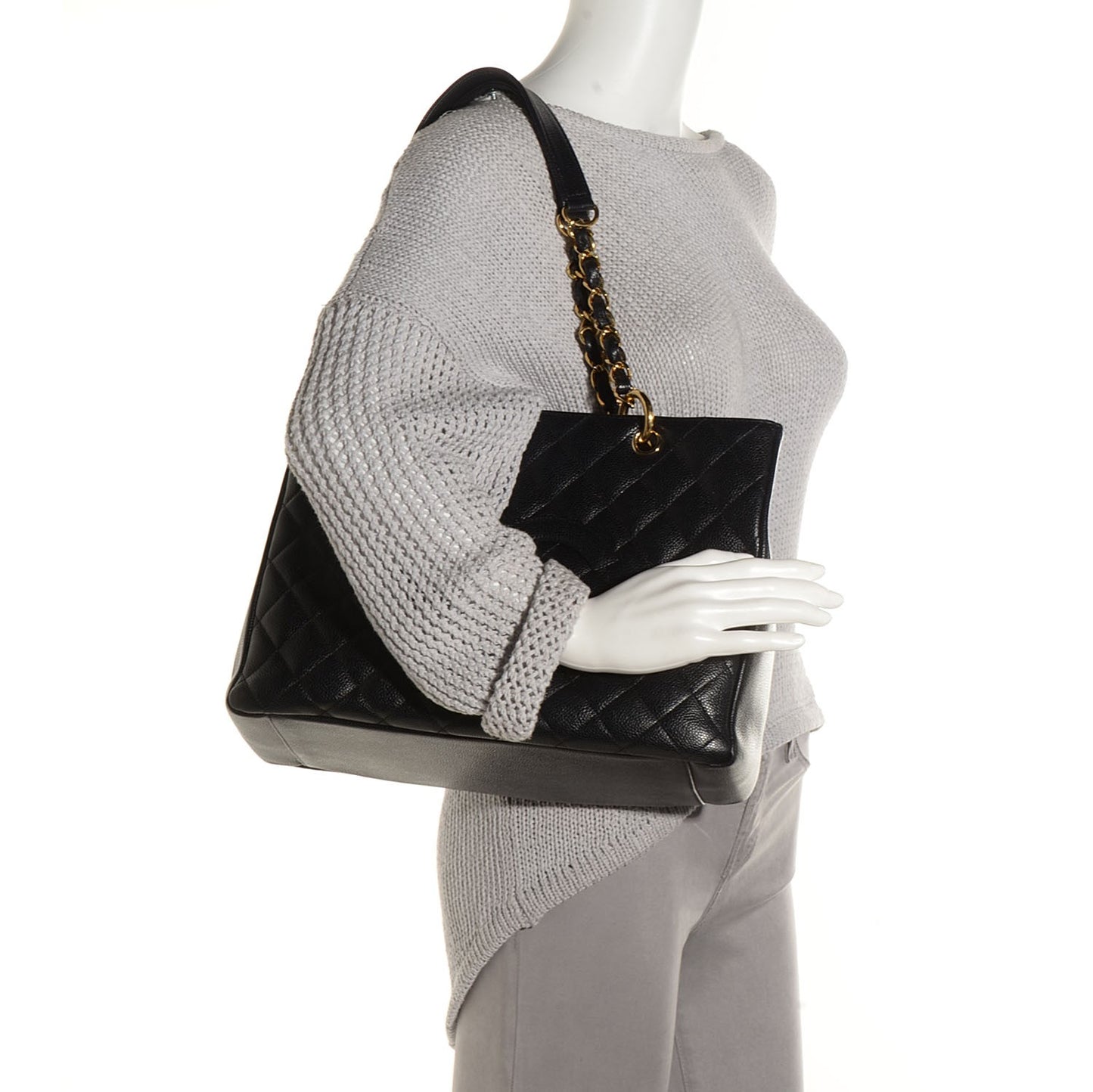 Caviar Quilted Grand Shopping Tote GST Black