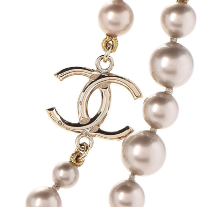 Chanel Resin Pearl CC Long Necklace in Golden Pearly Beige 4 of 7