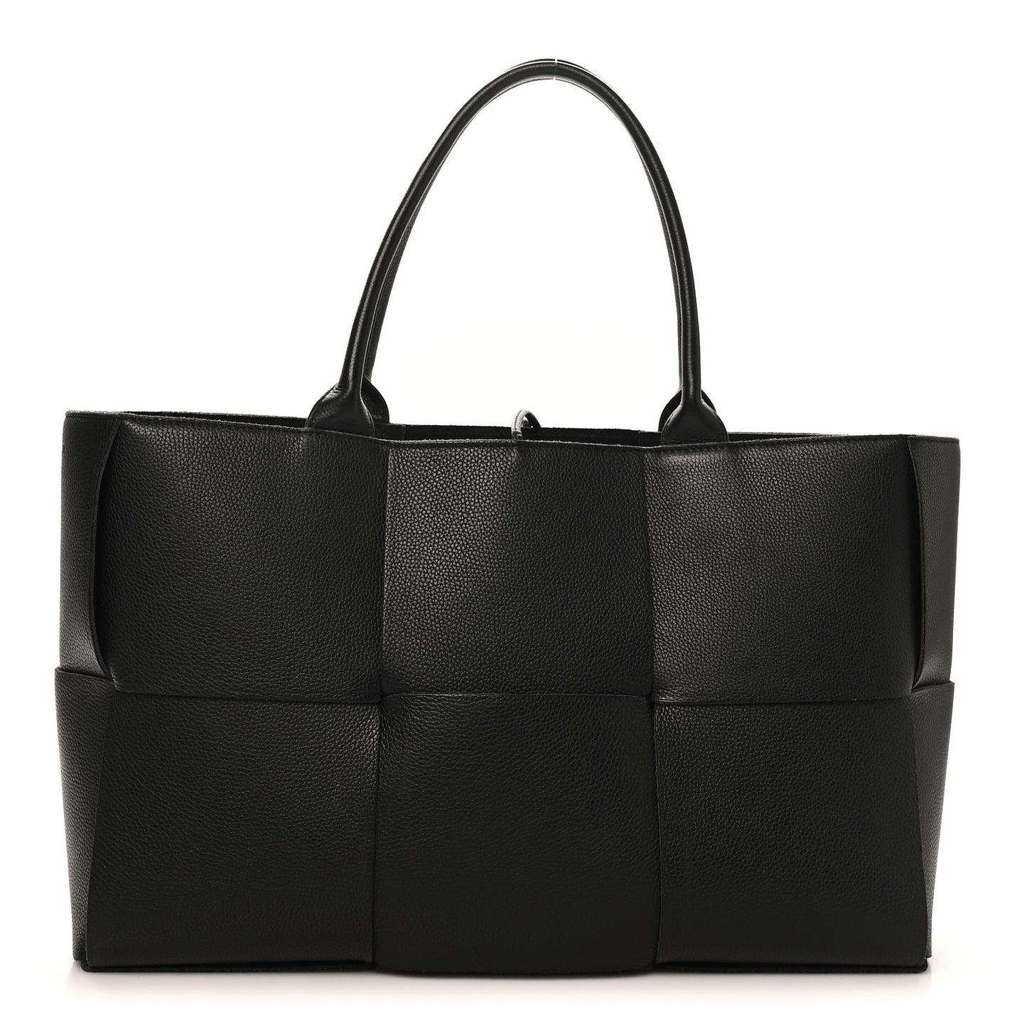 Grained Calfskin Maxi Intrecciato Medium Arco Tote Black