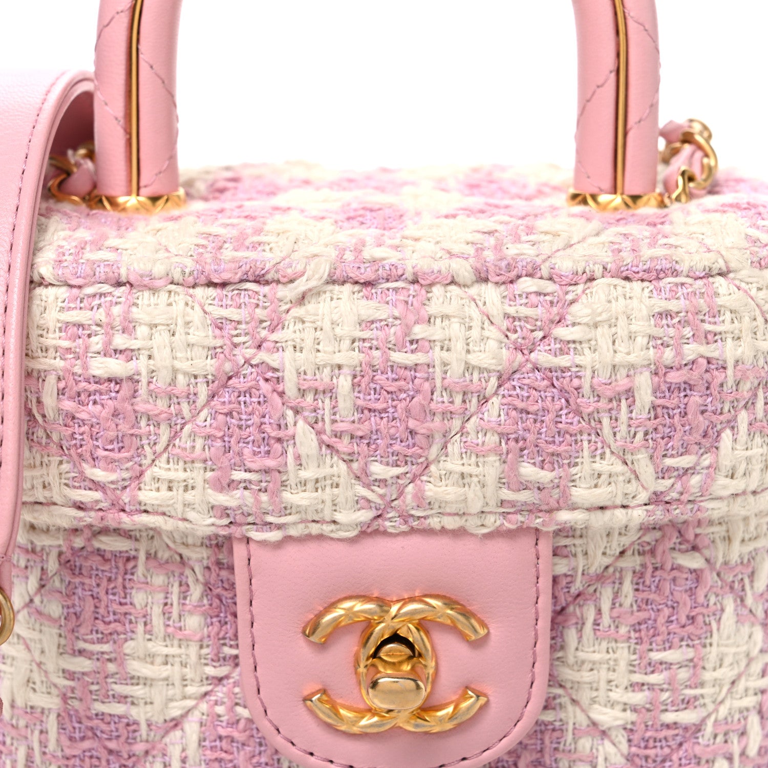 Chanel Tweed Handle Crush Top Handle Flap Bag Pink Ecru 8 of 10