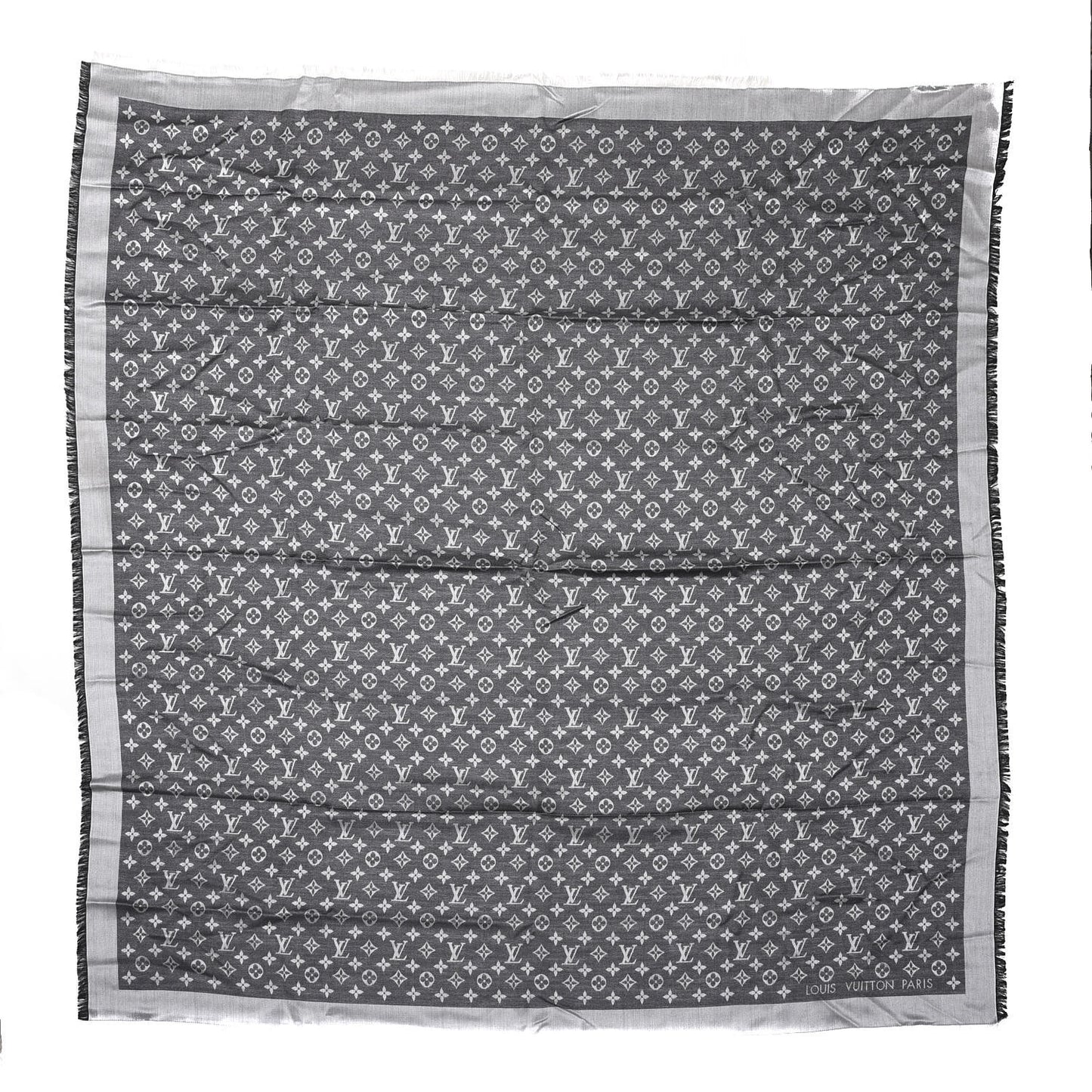 Wool Silk Monogram Denim Shawl Black