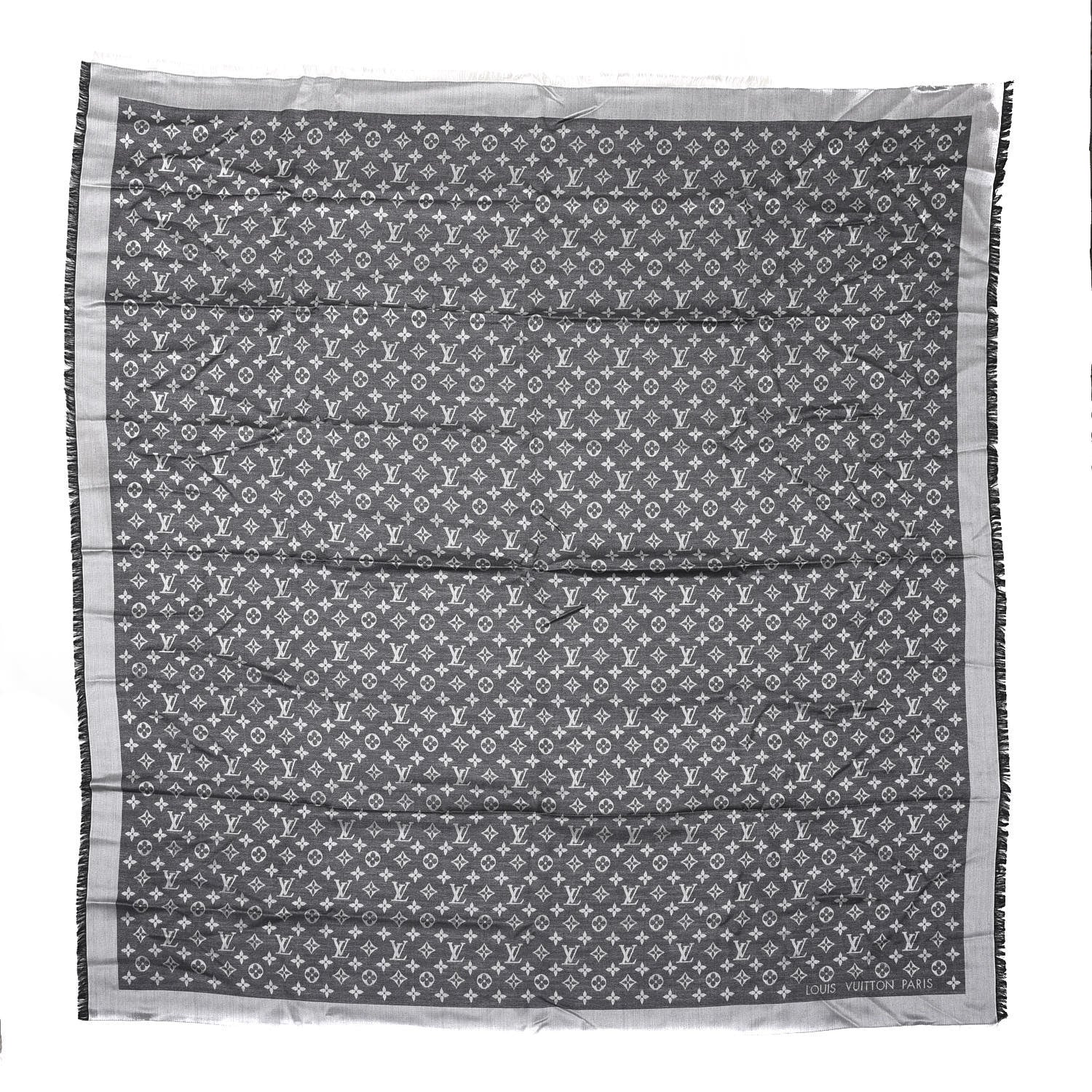 Louis Vuitton Wool Silk Monogram Denim Shawl Black 1 of 4