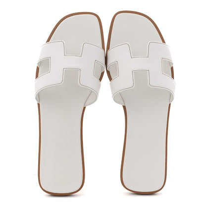 Hermes Box Calfskin Oran Sandals 36.5 White 2 of 11