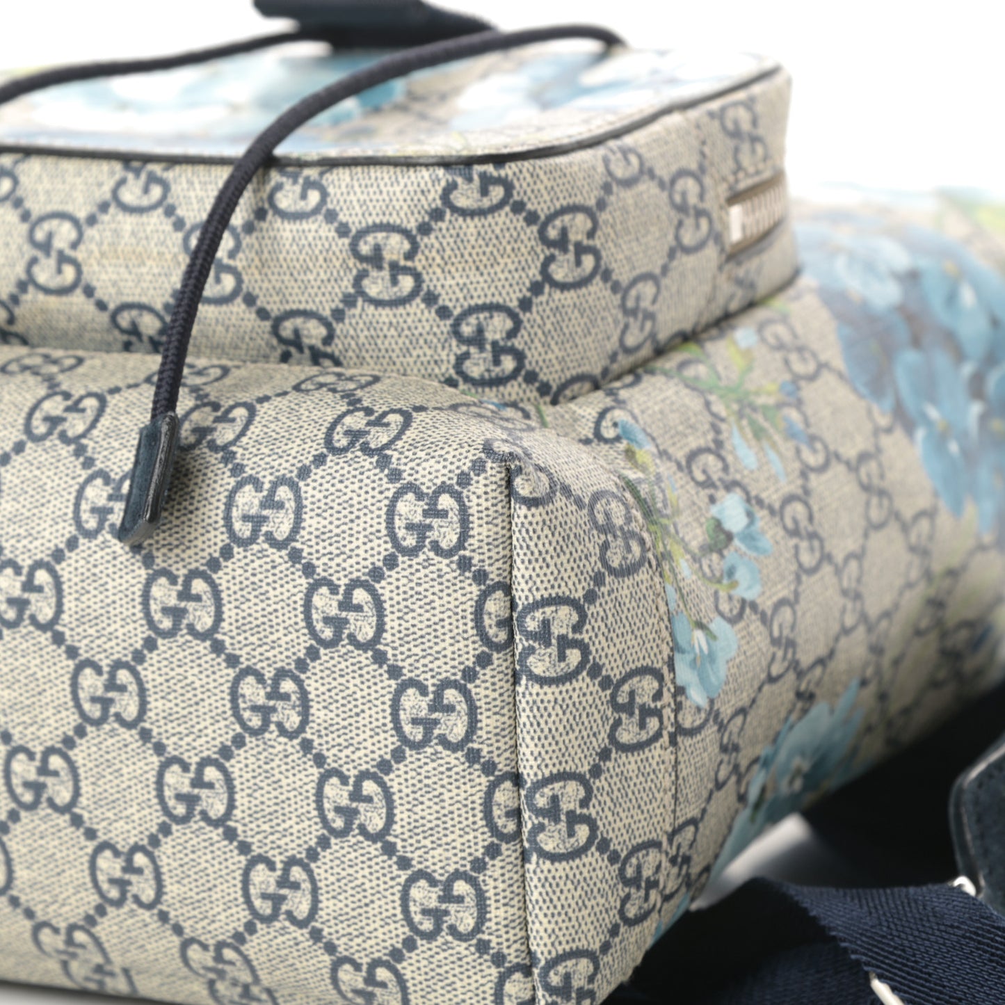 GG Supreme Monogram Blooms Small Single Buckle Backpack Beige Blue Navy