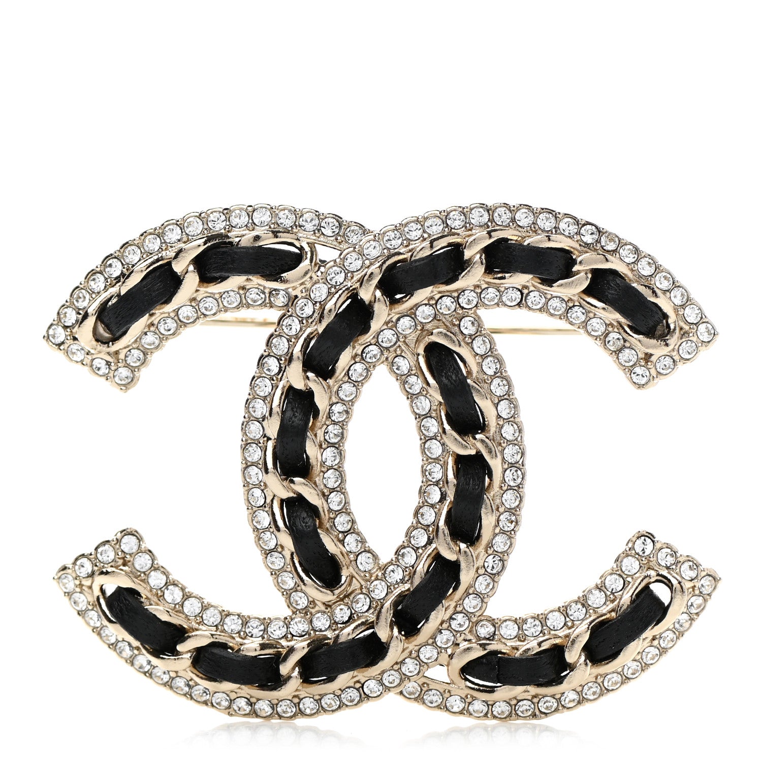 Chanel Lambskin Crystal CC Chain Brooch Black Gold 1 of 4