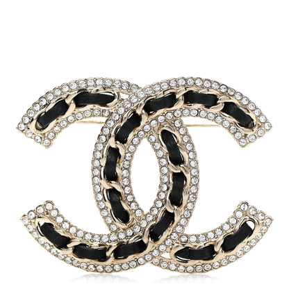 Chanel Lambskin Crystal CC Chain Brooch Black Gold 1 of 4