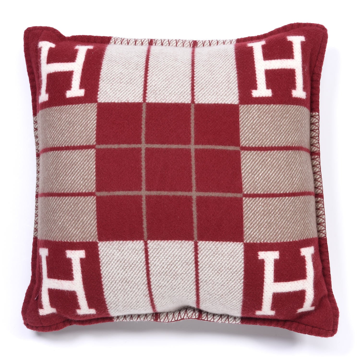 Hermes Wool Cashmere Avalon III Pillow PM Ecru Rouge 2 of 3