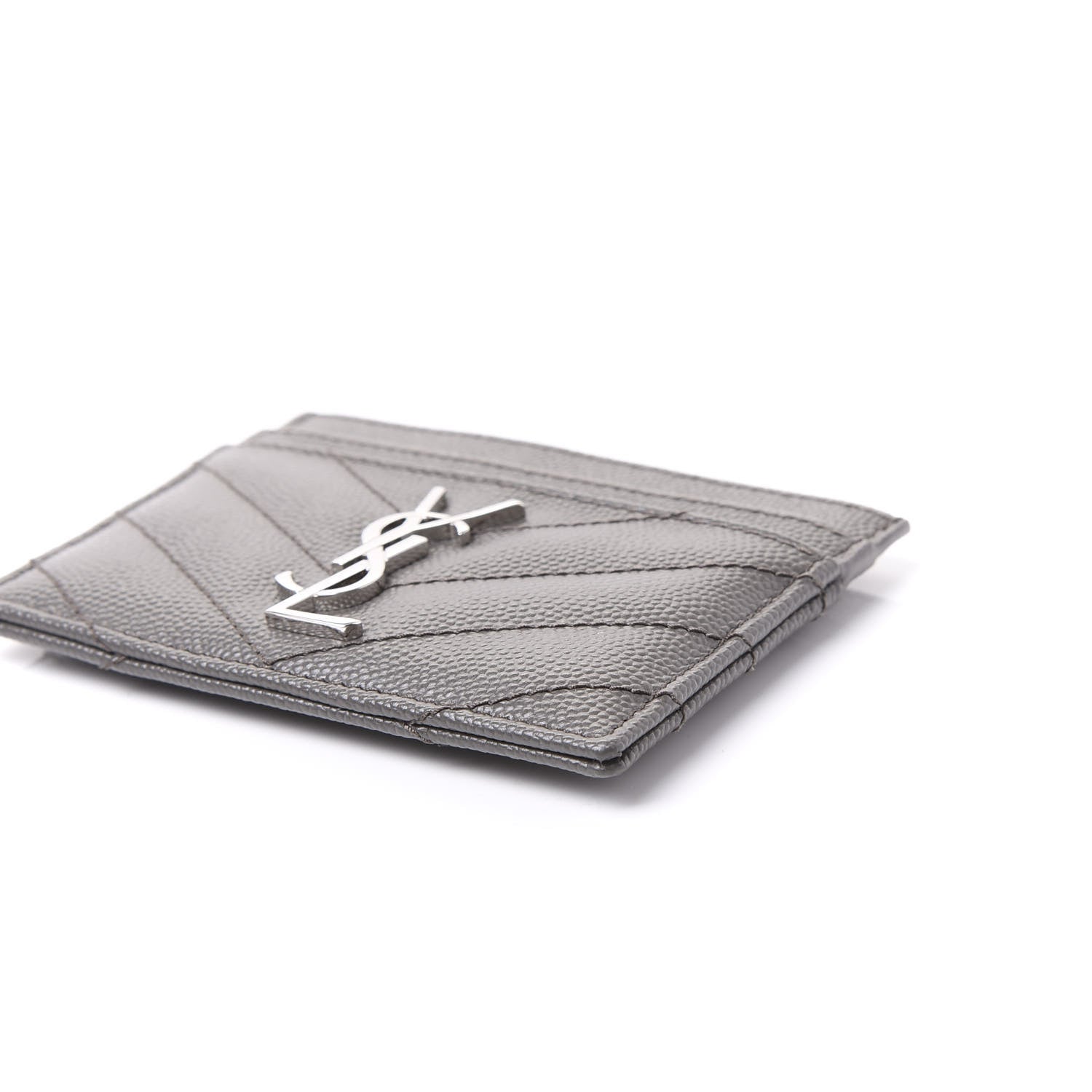 Saint Laurent Grain De Poudre Matelasse Chevron Monogram Credit Card Case Coal 7 of 10