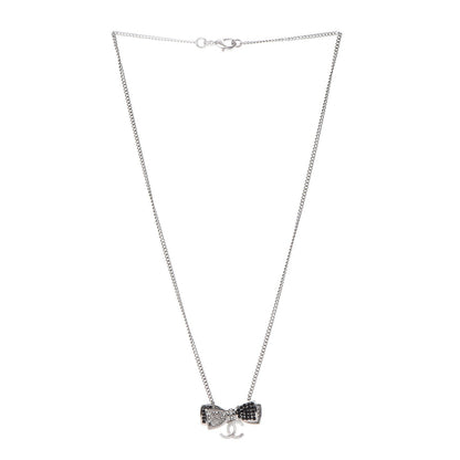 Chanel Crystal CC Bow Necklace Silver Black 3 of 7