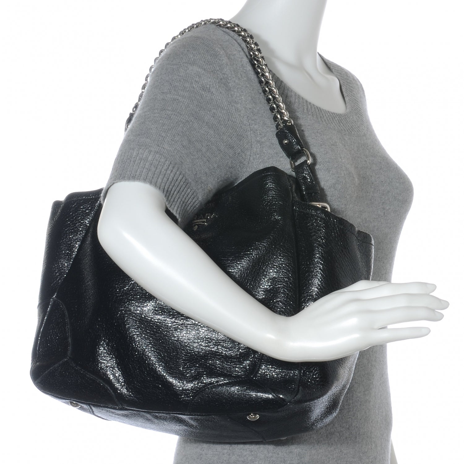 Prada Cervo Lux Chain Shoulder Bag Black 2 of 9