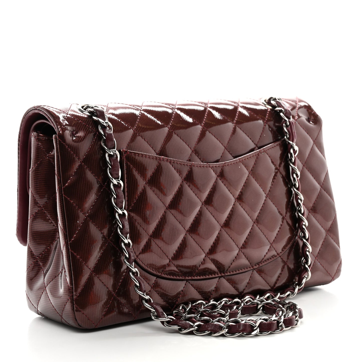 Striated Patent Quilted Medium Double Flap Burgundy