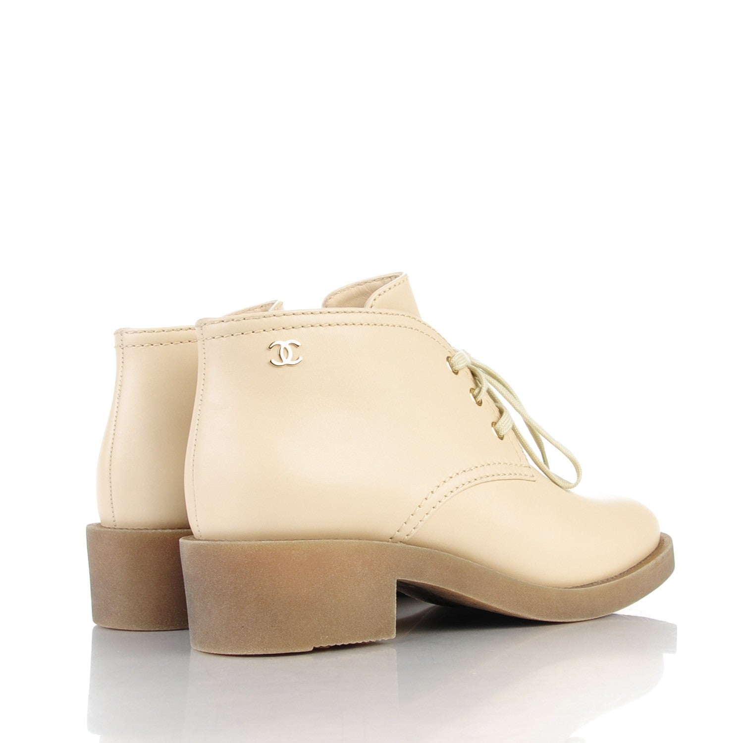 Chanel Calfskin Lace Up CC Boots 40.5 Beige 4 of 10