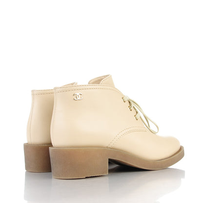 Chanel Calfskin Lace Up CC Boots 40.5 Beige 4 of 10