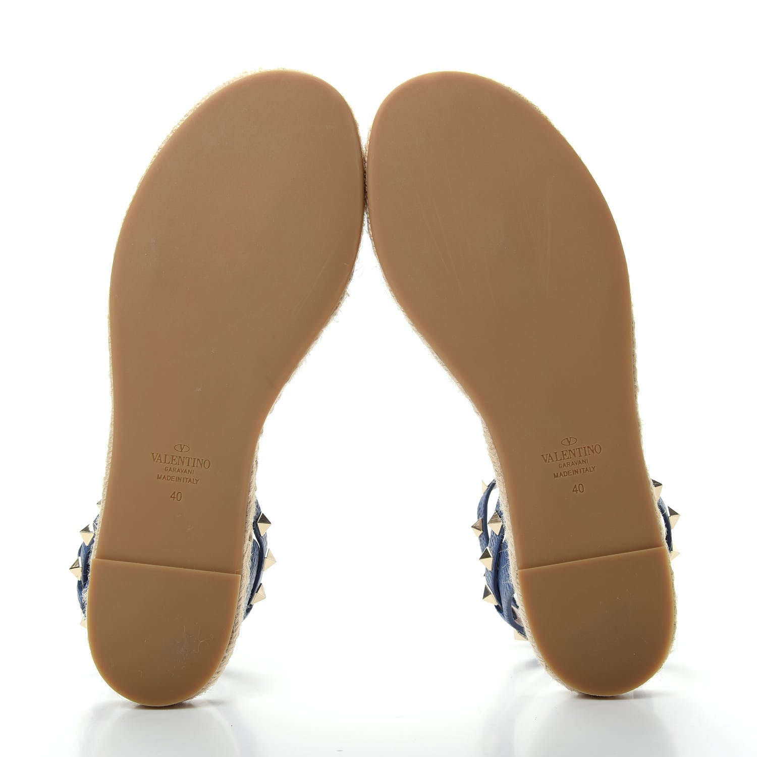 Valentino Garavani Grained Calfskin Rockstud Ankle Strap Espadrille Flat Sandals 40 Baltique 6 of 10