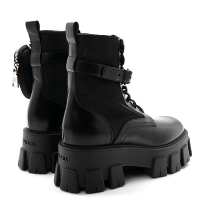 Prada Spazzolato Rois Nylon Metal Triangle Logo Monolith Pouch Pocket 55mm Boots 37 Black 5 of 10