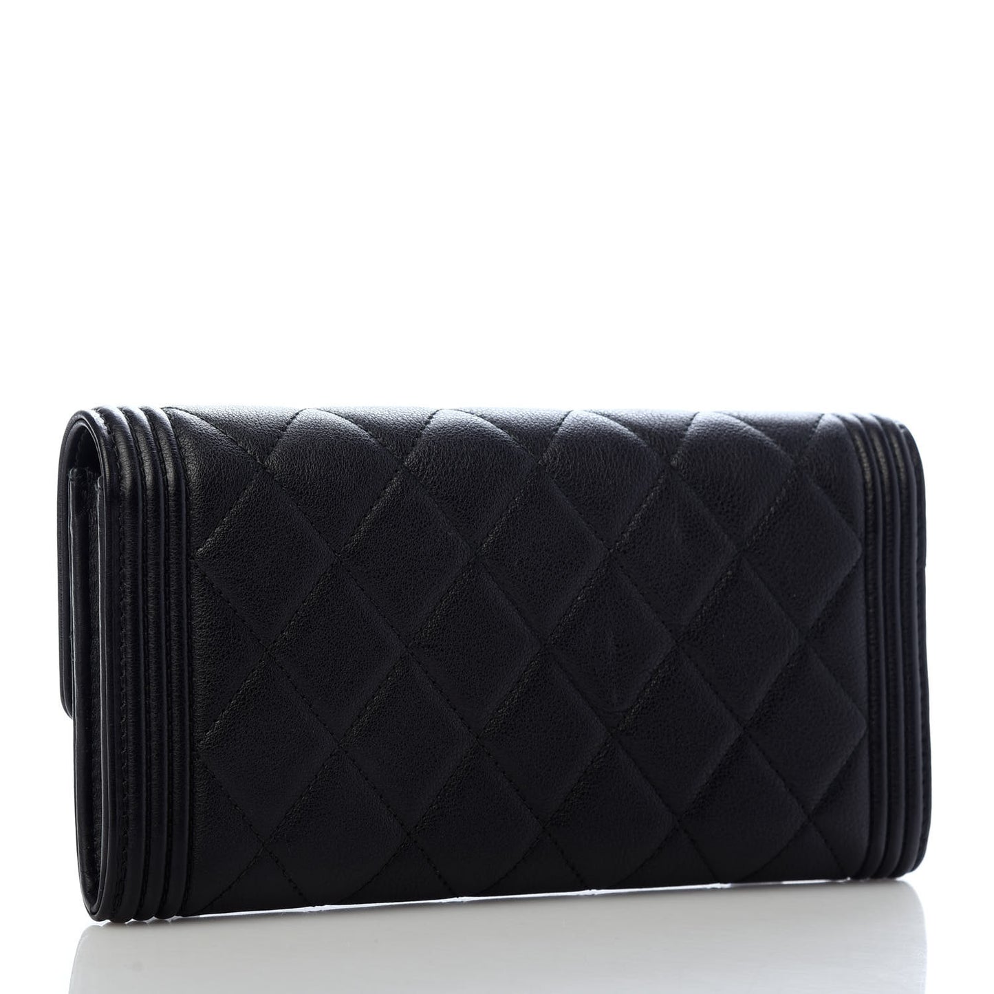 Calfskin Quilted Large Boy Gusset Flap Wallet Black
