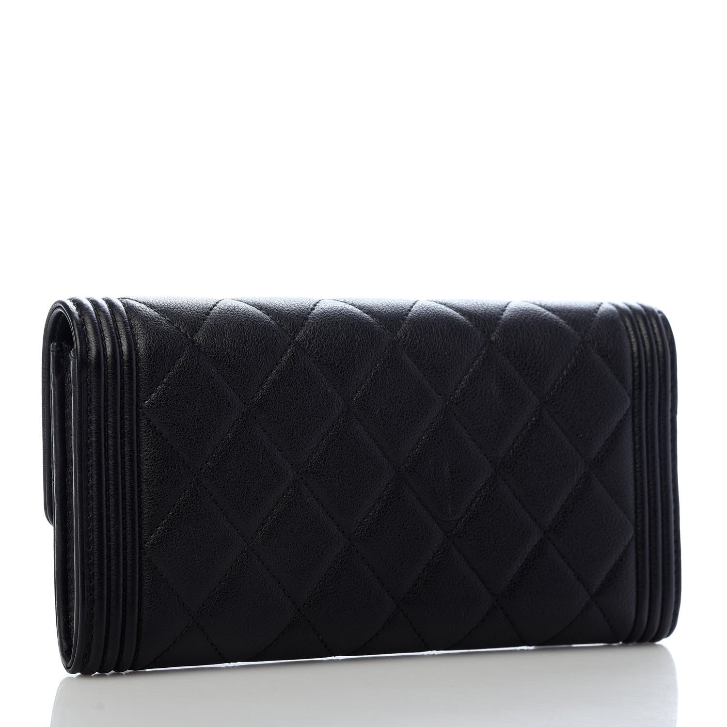 Chanel Calfskin Quilted Large Boy Gusset Flap Wallet Black 3 of 8