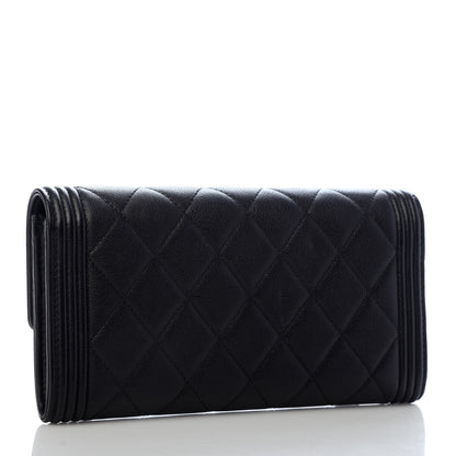 Chanel Calfskin Quilted Large Boy Gusset Flap Wallet Black 3 of 8