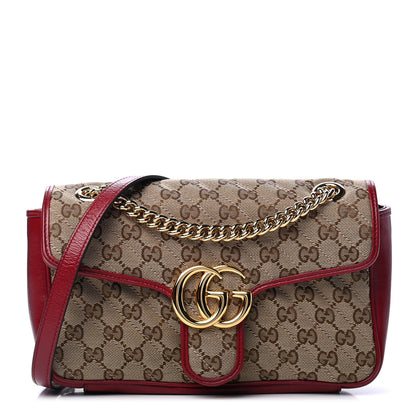 Gucci Monogram Azalea Calfskin Matelasse Diagonal Small GG Marmont Shoulder Bag Beige Ebony New Cherry Red 1 of 6