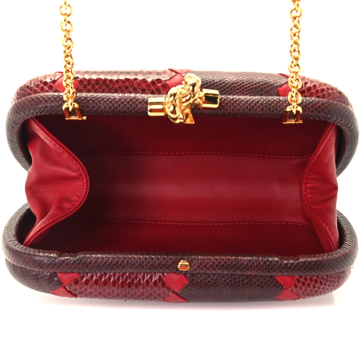 Snakeskin Nappa Intrecciato Chain Knot Clutch Bordeaux