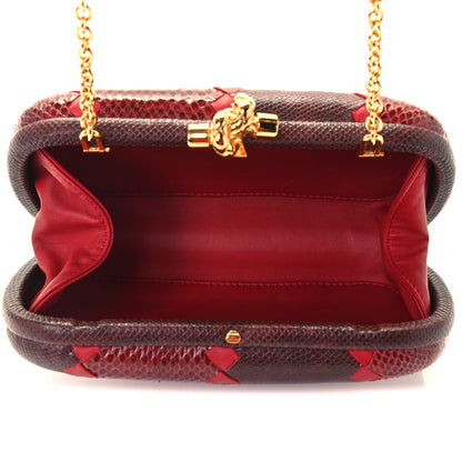 Bottega Veneta Snakeskin Nappa Intrecciato Chain Knot Clutch Bordeaux 5 of 9