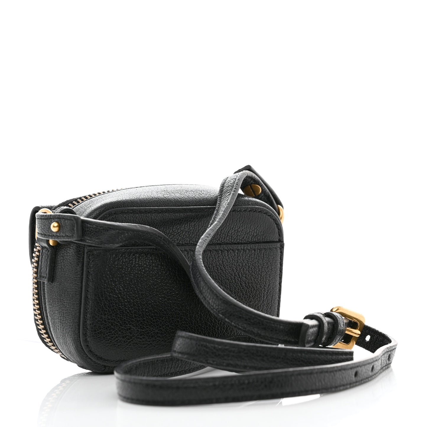 Goatskin Mini Saddle Shoulder Strap Pouch Black