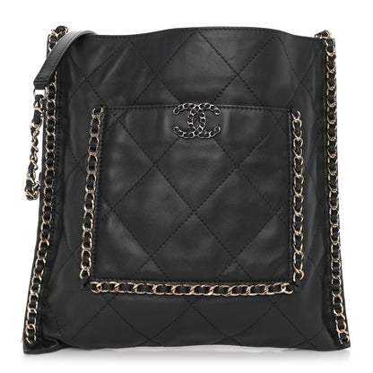 Chanel Calfskin Quilted Chain Flat Tote Black 1 of 10