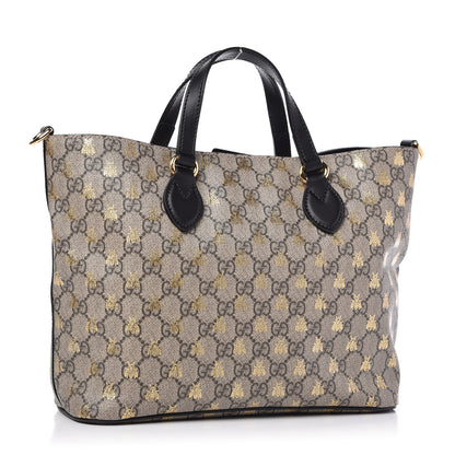 Gucci Soft GG Supreme Monogram Bees Small Crossbody Tote Beige Oro Black 3 of 9