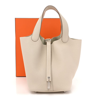 Hermes Taurillon Clemence Picotin Lock 18 PM Beton 10 of 10