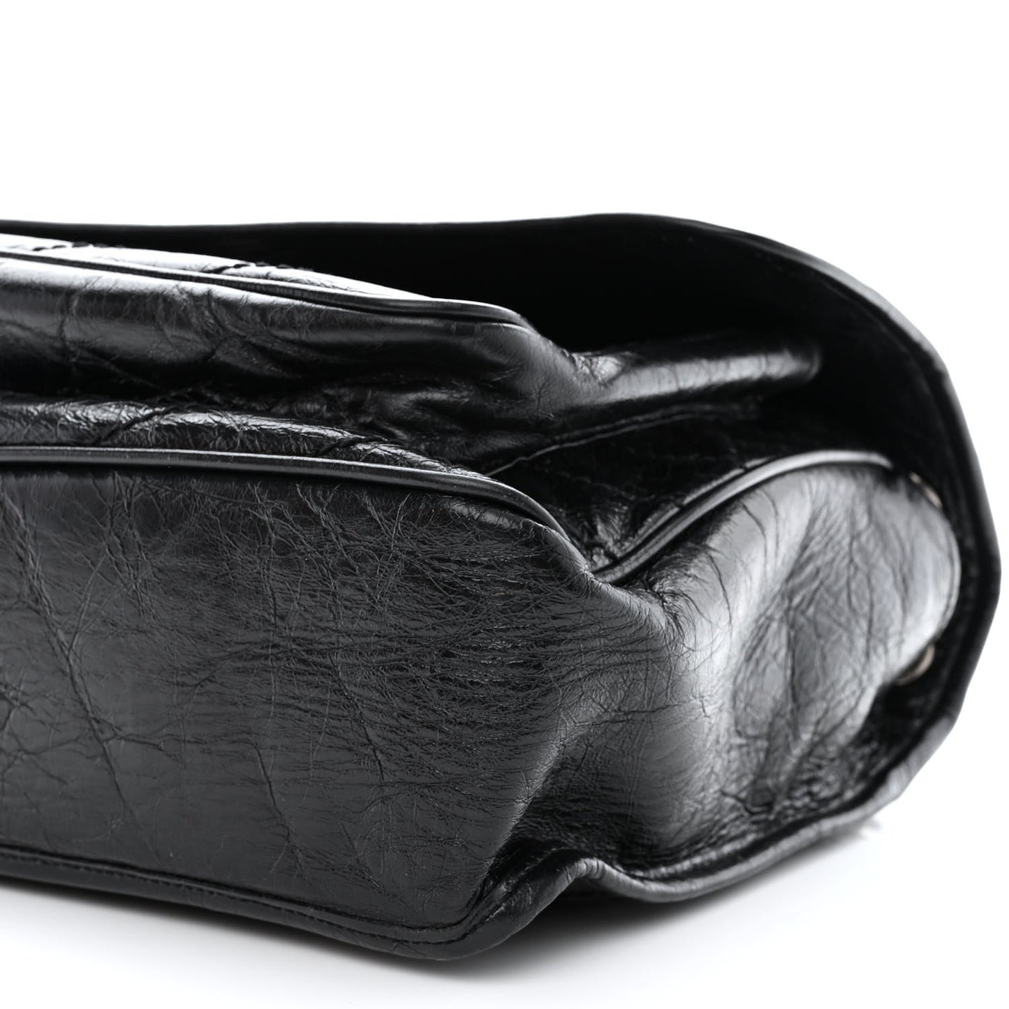 Crinkled Calfskin Matelasse Monogram Large Niki Chain Satchel Black