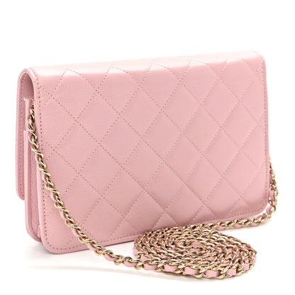 Chanel Caviar Quilted Studded CC Wallet on Chain WOC Light Pink 3 of 11