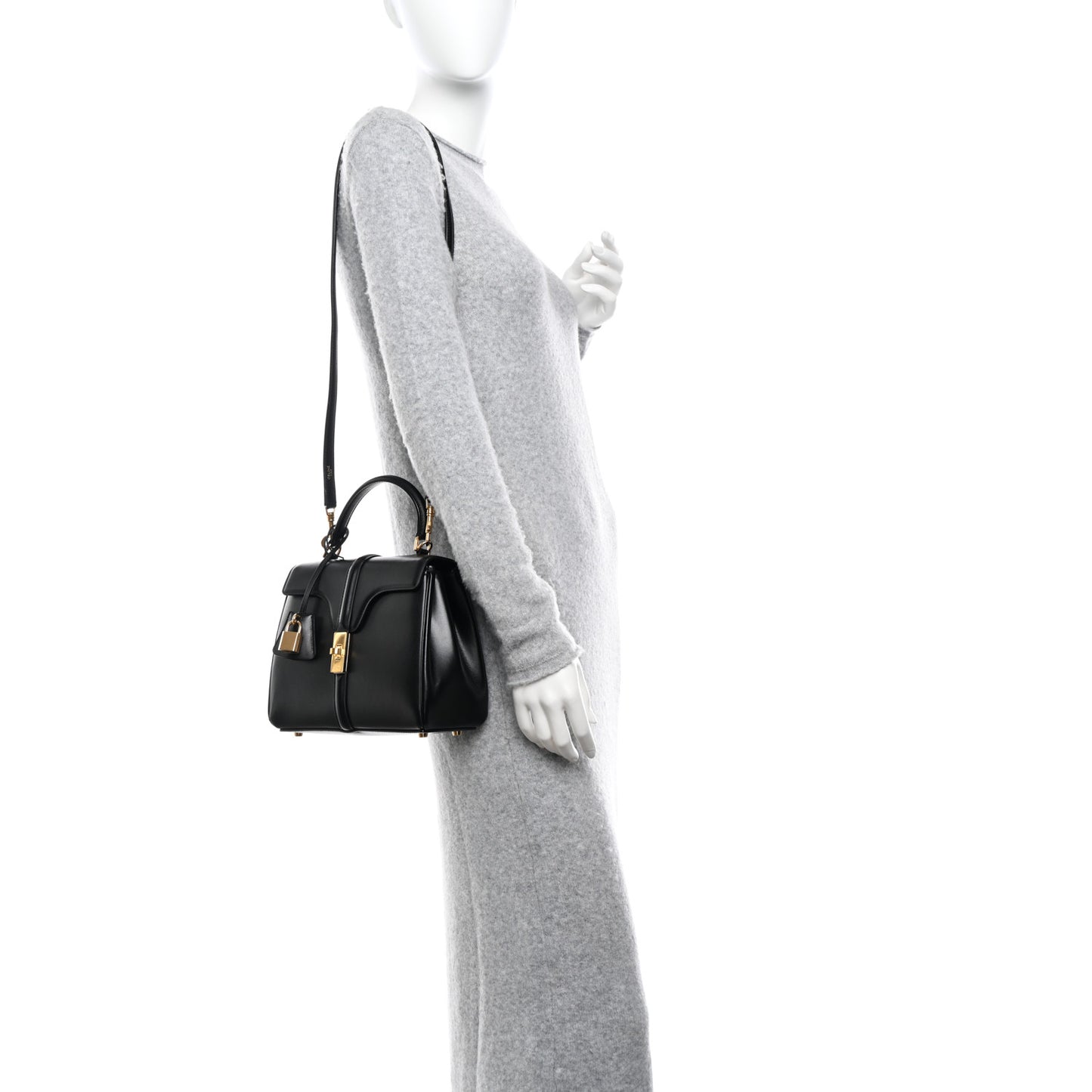Satinated Calfskin Mini 16 Top Handle Bag Black