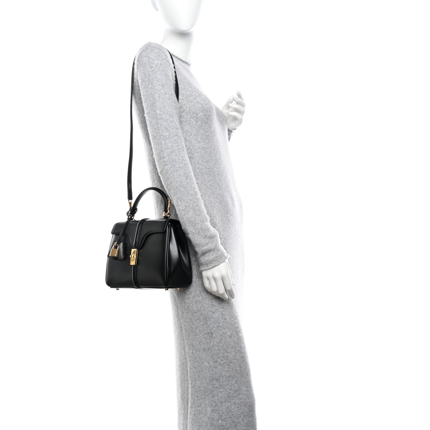Celine Satinated Calfskin Mini 16 Top Handle Bag Black 2 of 9