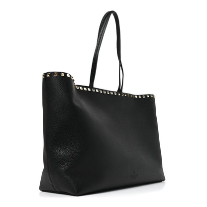Valentino Garavani Grained Calfskin Rockstud Shoulder Tote Black 3 of 9