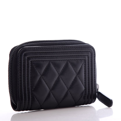Chanel Lambskin Quilted Zip Around Boy Coin Purse Wallet Black 3 of 7